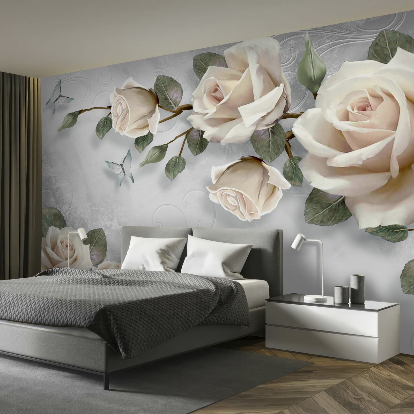 Fototapeten Zweige einer leicht blühenden Rose