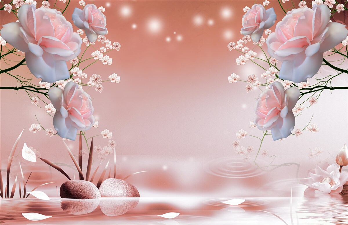 Fototapeten Weiße und rosa Rosen schweben sanft über dem Wasser
