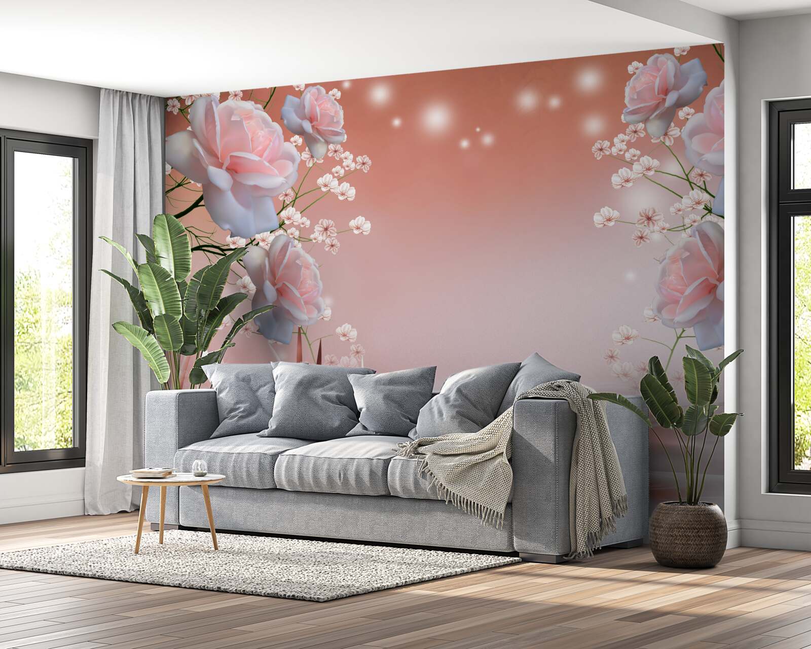 Fototapeten Weiße und rosa Rosen schweben sanft über dem Wasser