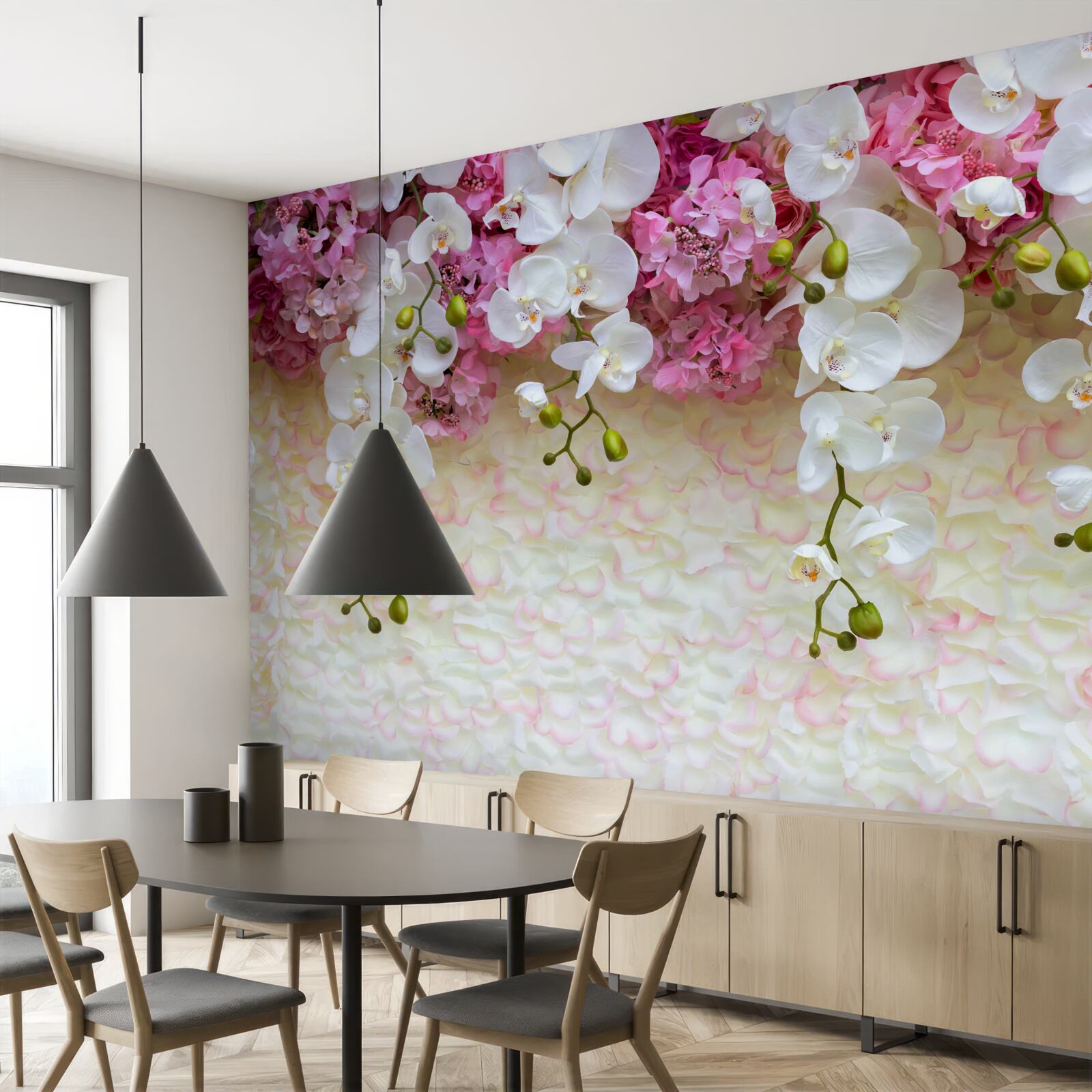 Fototapeten Orchidee ist weiß und blüht nieder