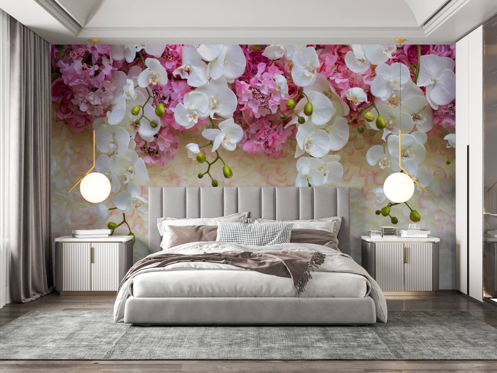 Fototapeten Orchidee ist weiß und blüht nieder