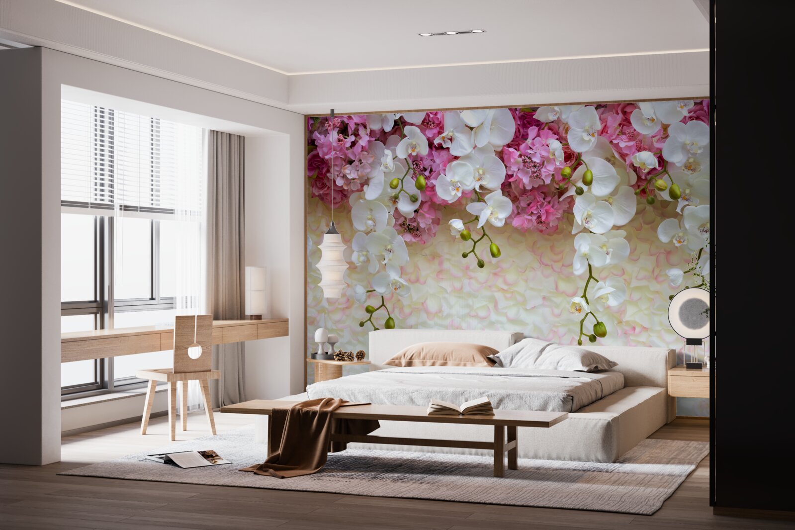 Fototapeten Orchidee ist weiß und blüht nieder