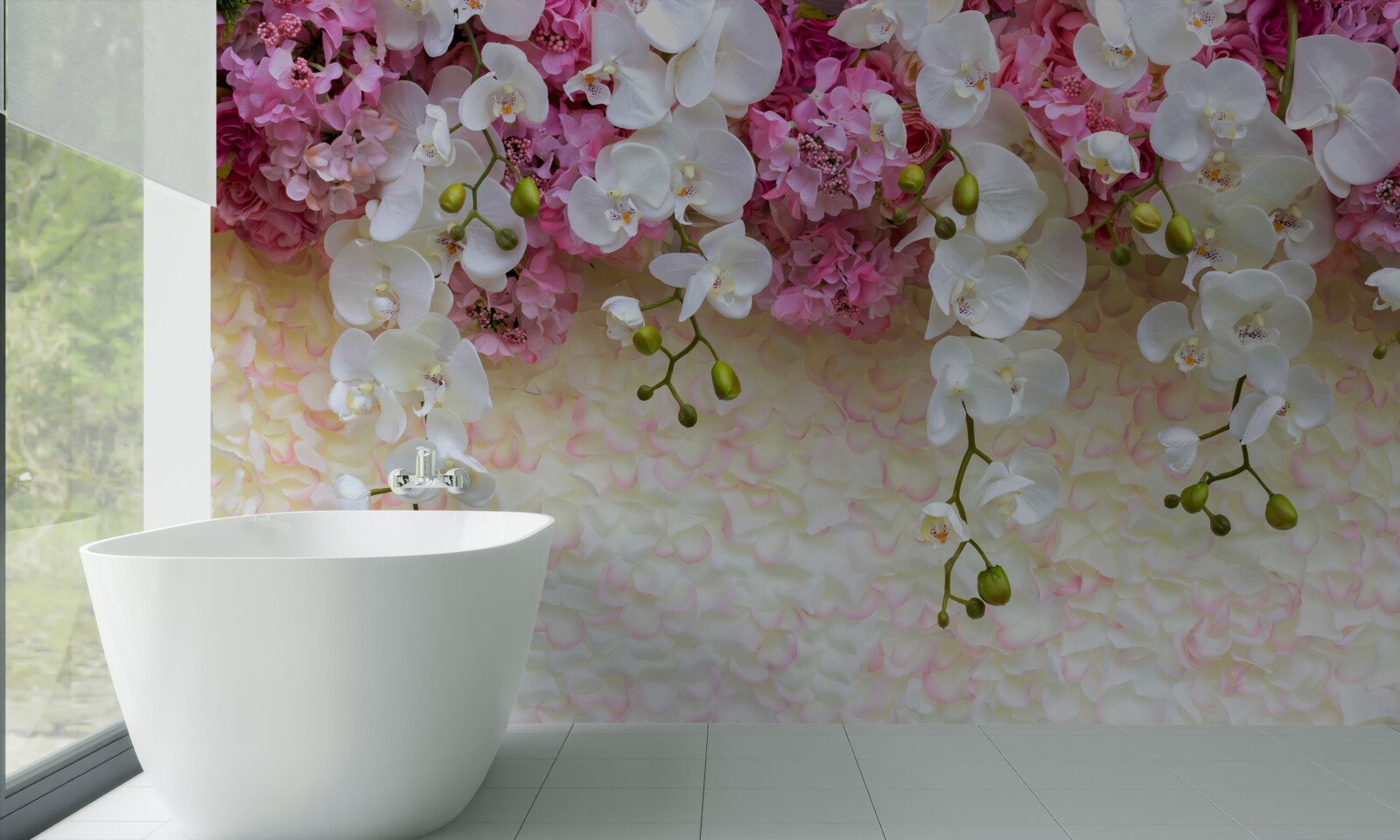 Fototapeten Orchidee ist weiß und blüht nieder