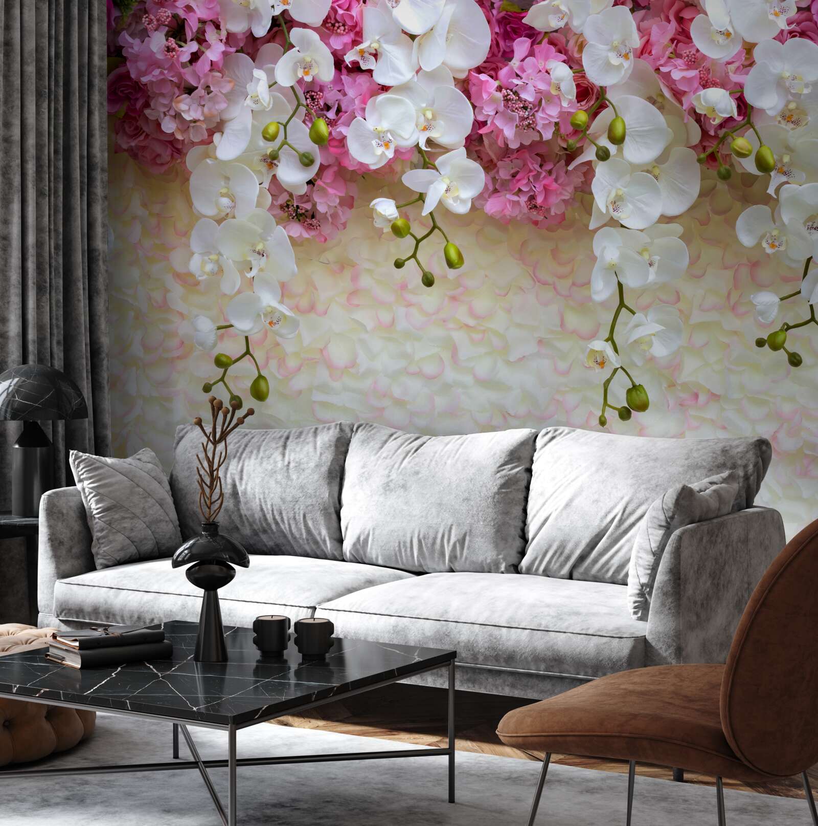 Fototapeten Orchidee ist weiß und blüht nieder