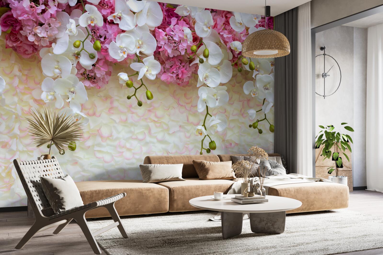 Fototapeten Orchidee ist weiß und blüht nieder