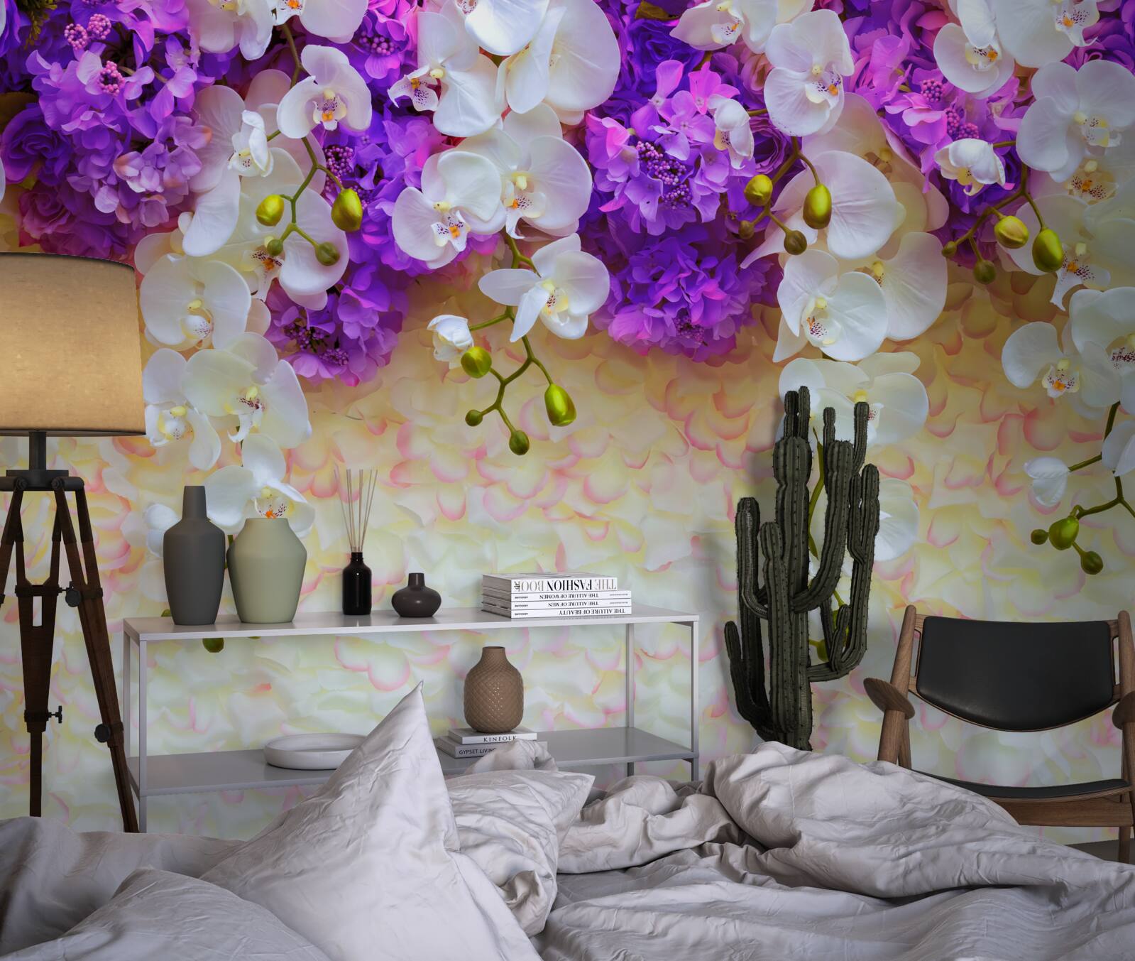 Fototapeten Schnee -White -Orchideen und lila Blüten