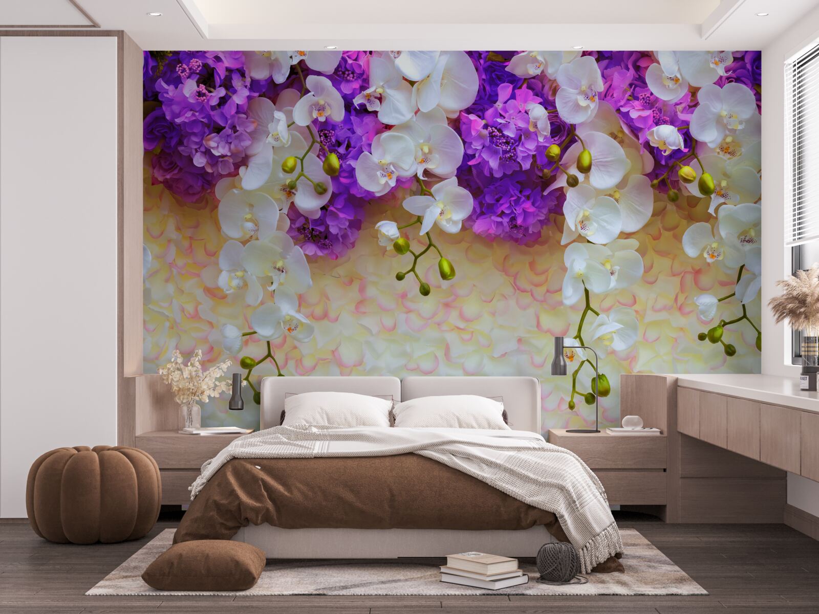Fototapeten Schnee -White -Orchideen und lila Blüten