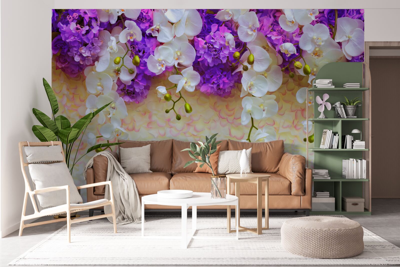 Fototapeten Schnee -White -Orchideen und lila Blüten