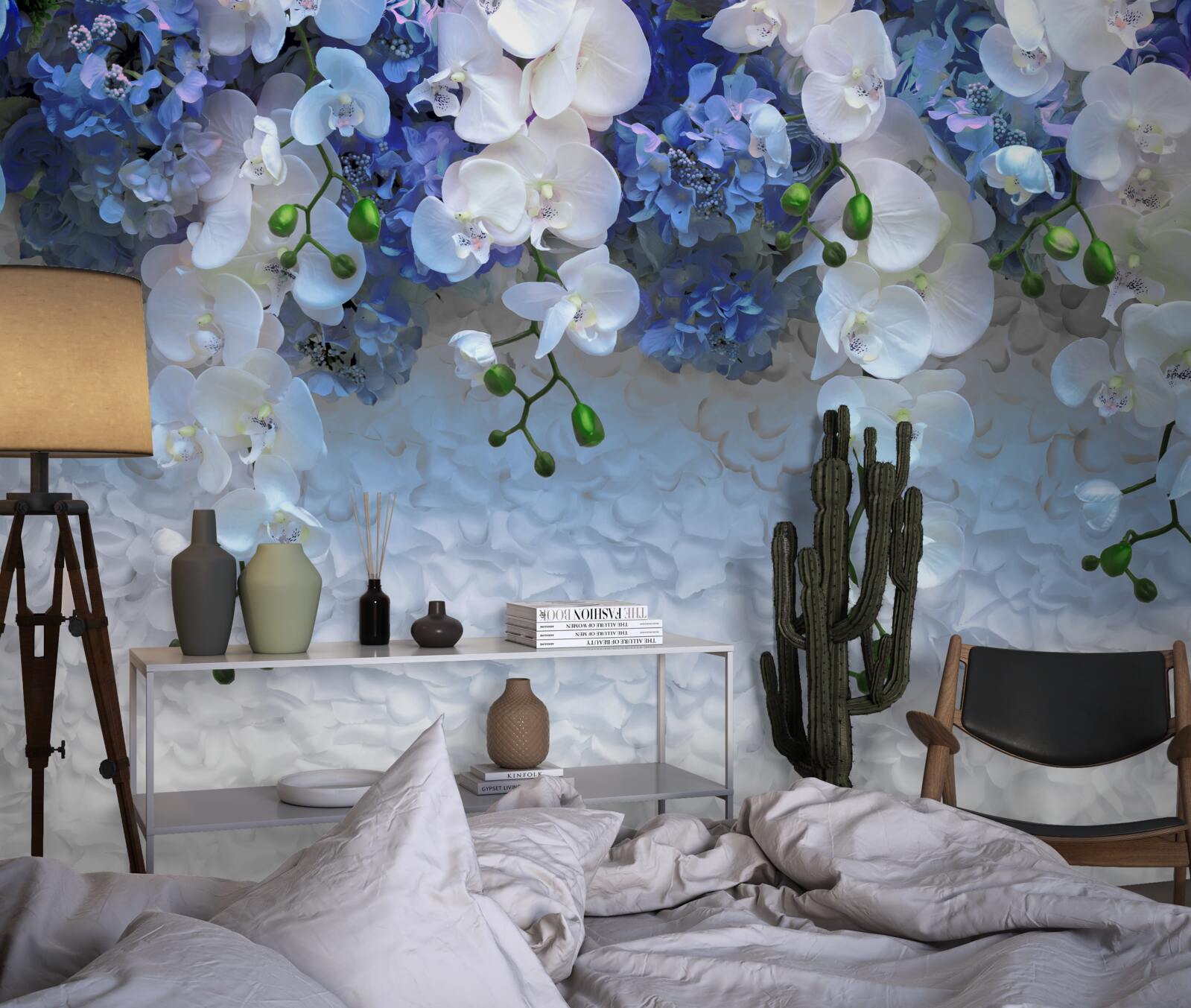 Fototapeten Fallende blaue und weiße Blumen