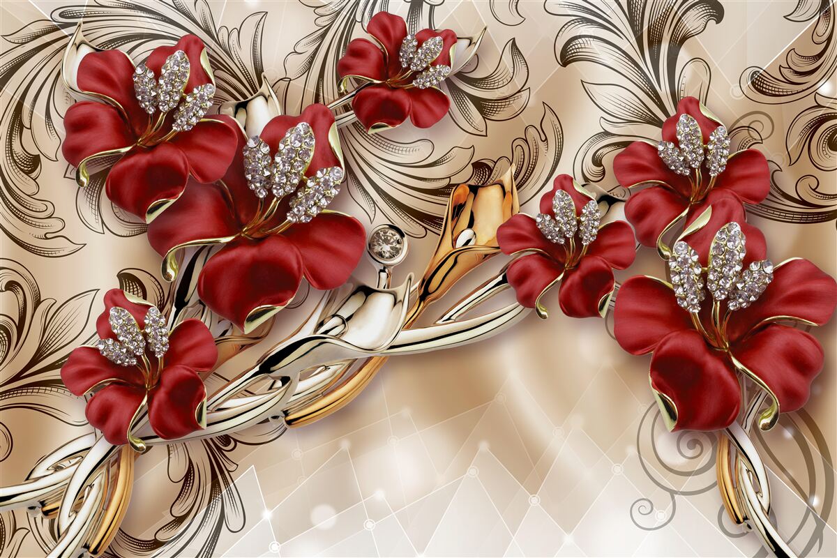 Fototapeten Goldschmuck mit roten Knospen
