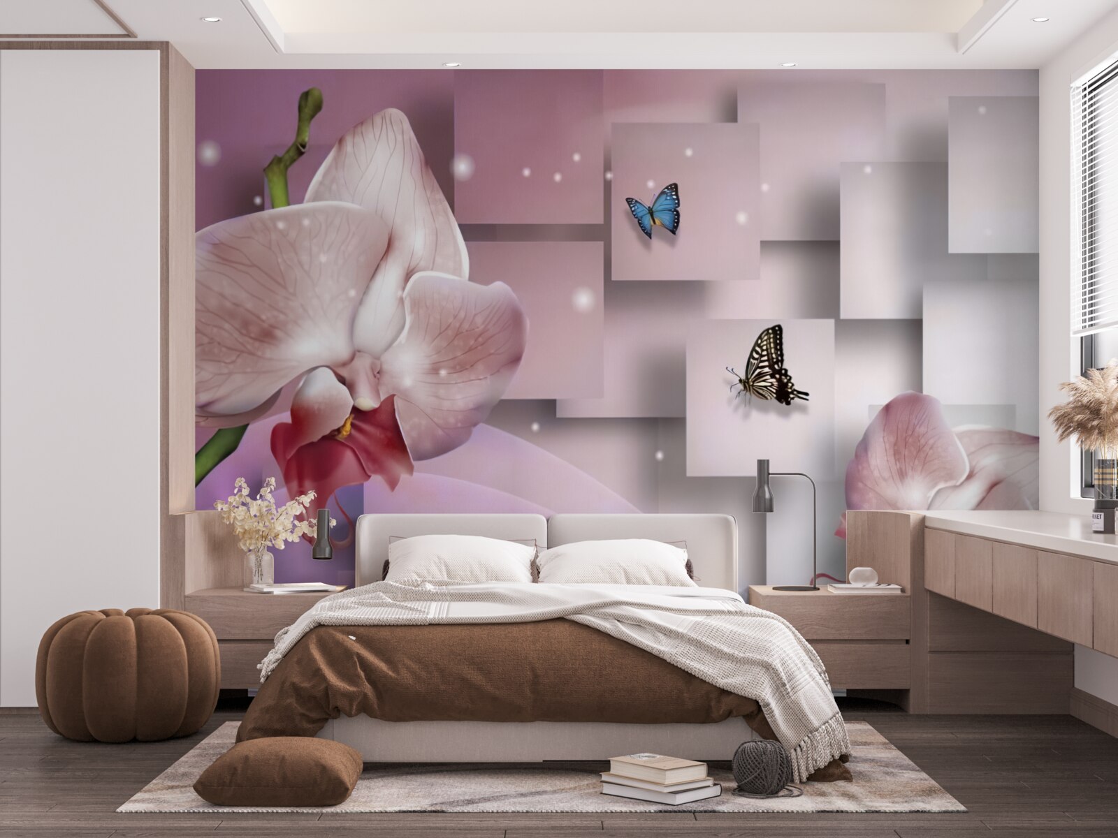 Fototapeten helle bunte Schmetterlinge und Orchideen