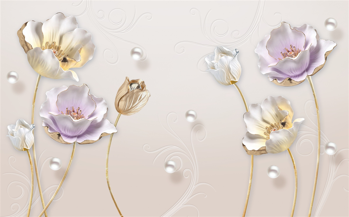 Fototapeten Elegante Blüten mit Perlenmasse