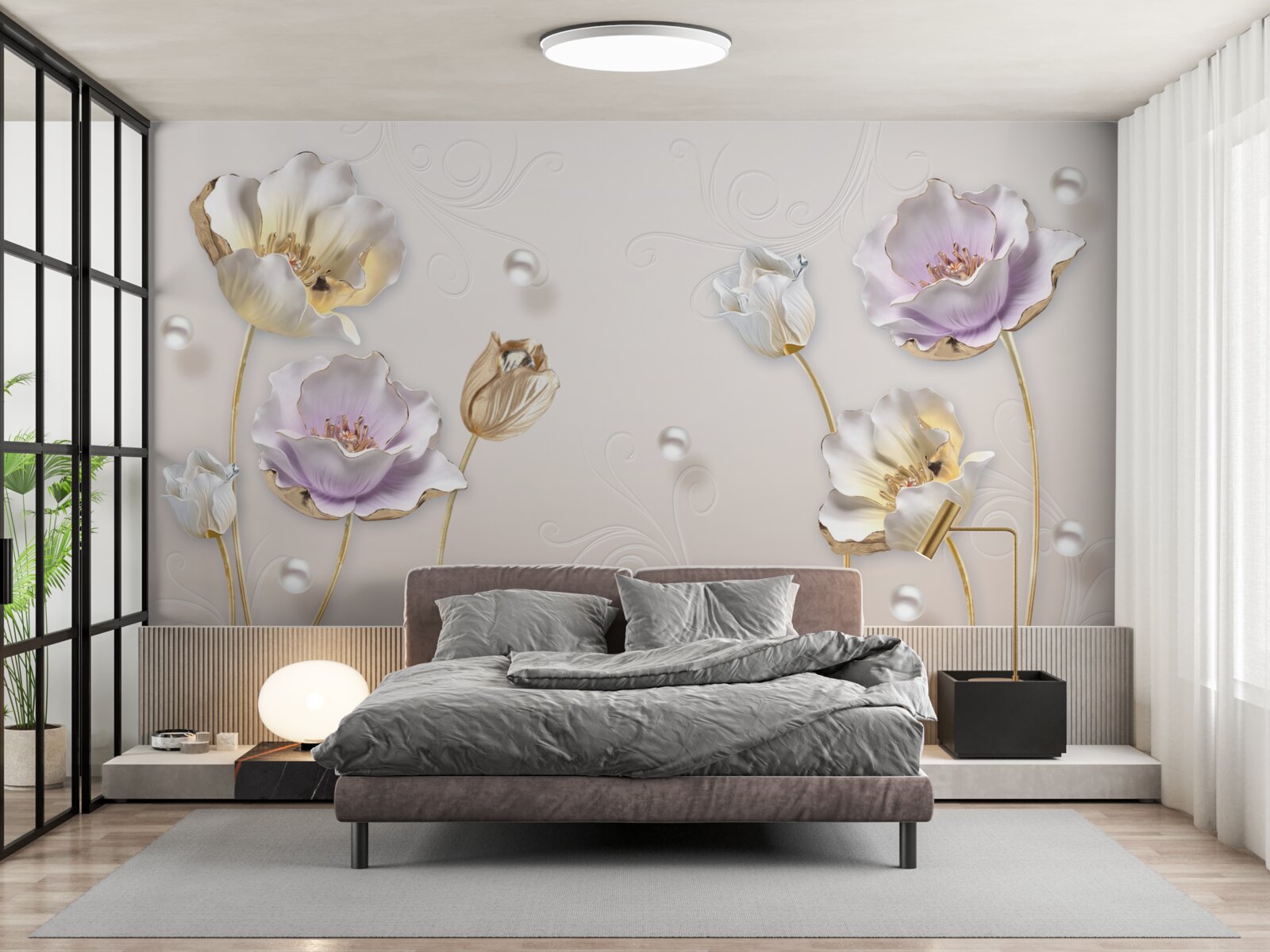 Fototapeten Elegante Blüten mit Perlenmasse