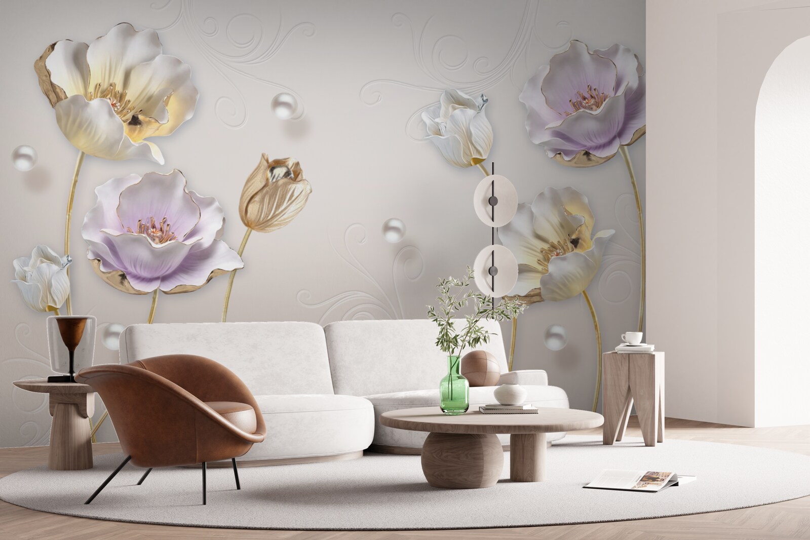 Fototapeten Elegante Blüten mit Perlenmasse