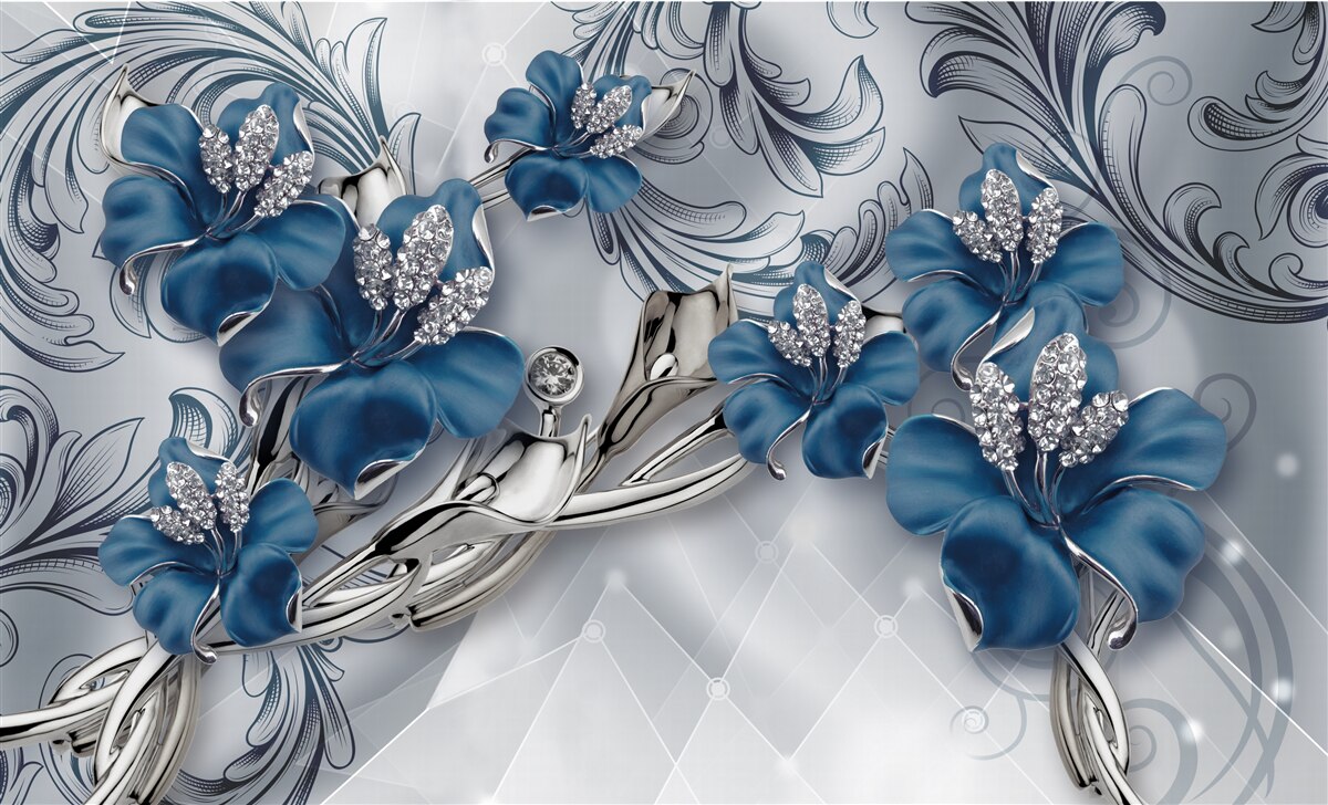 Fototapeten Silberblaue Blumen