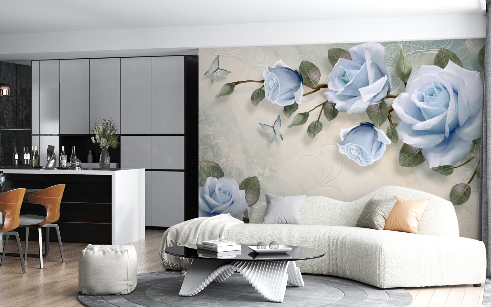 Fototapeten Dankbare Knospen einer hellen Rose am Stiel