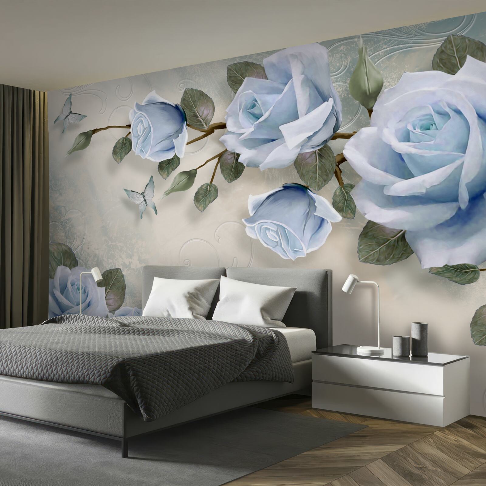 Fototapeten Dankbare Knospen einer hellen Rose am Stiel