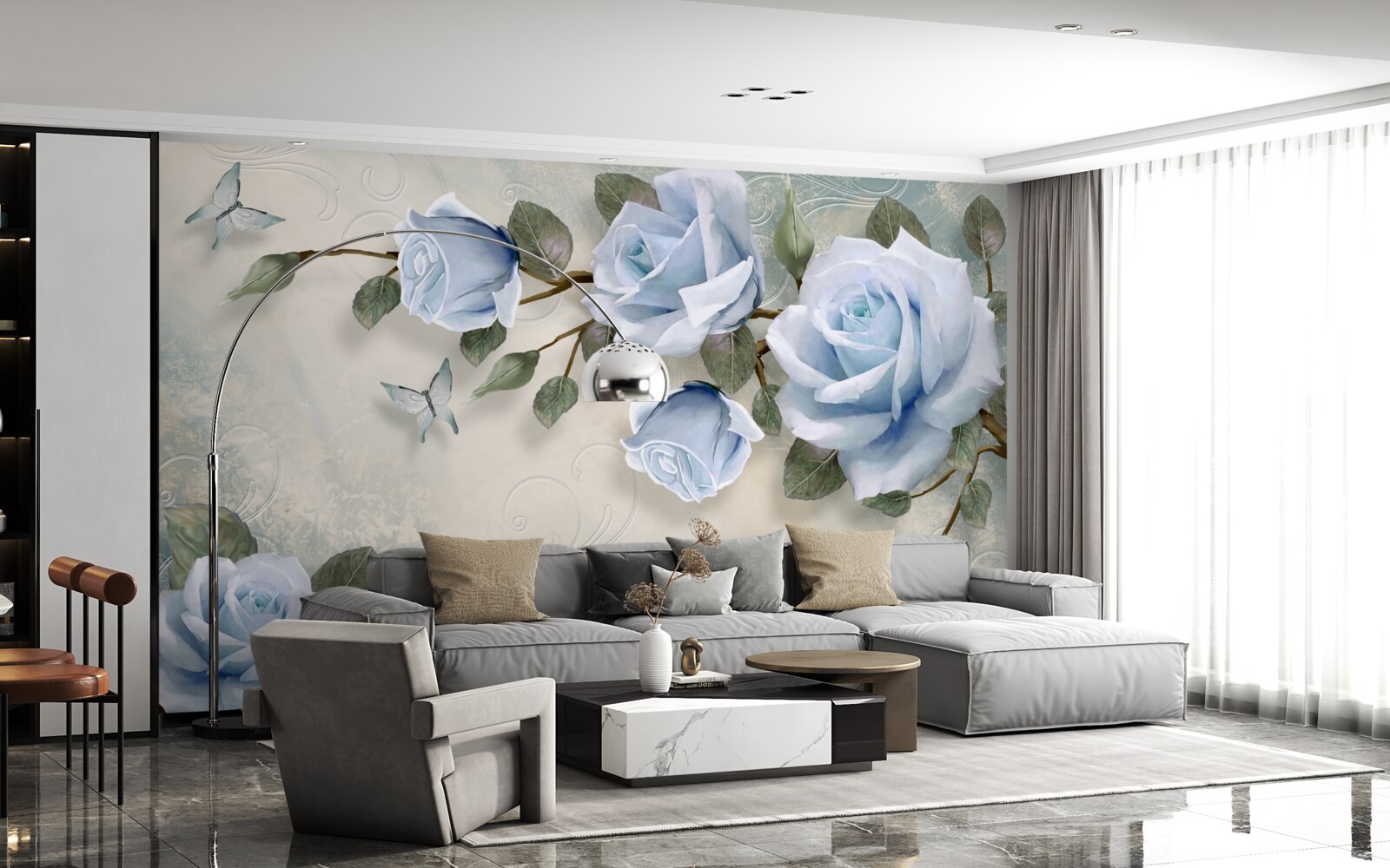 Fototapeten Dankbare Knospen einer hellen Rose am Stiel
