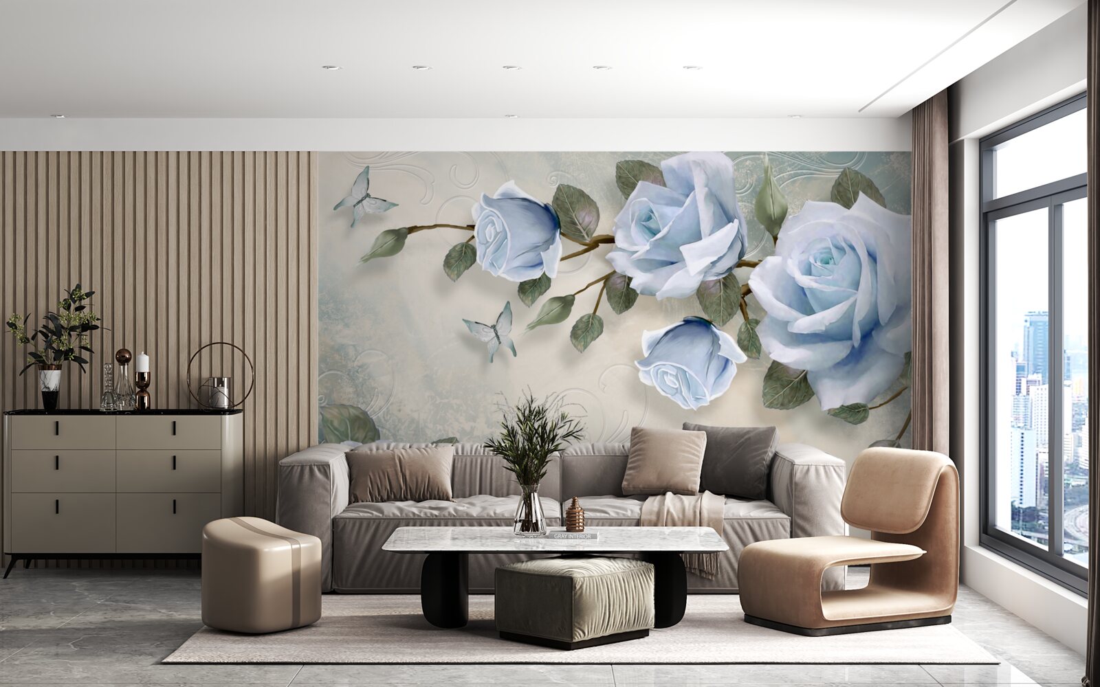 Fototapeten Dankbare Knospen einer hellen Rose am Stiel