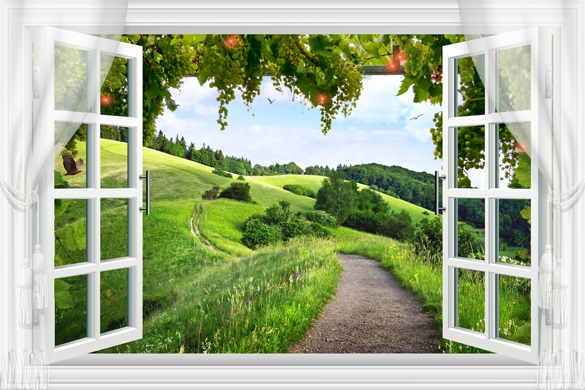 Fototapeten Panorama -Sommerblick aus dem Fenster