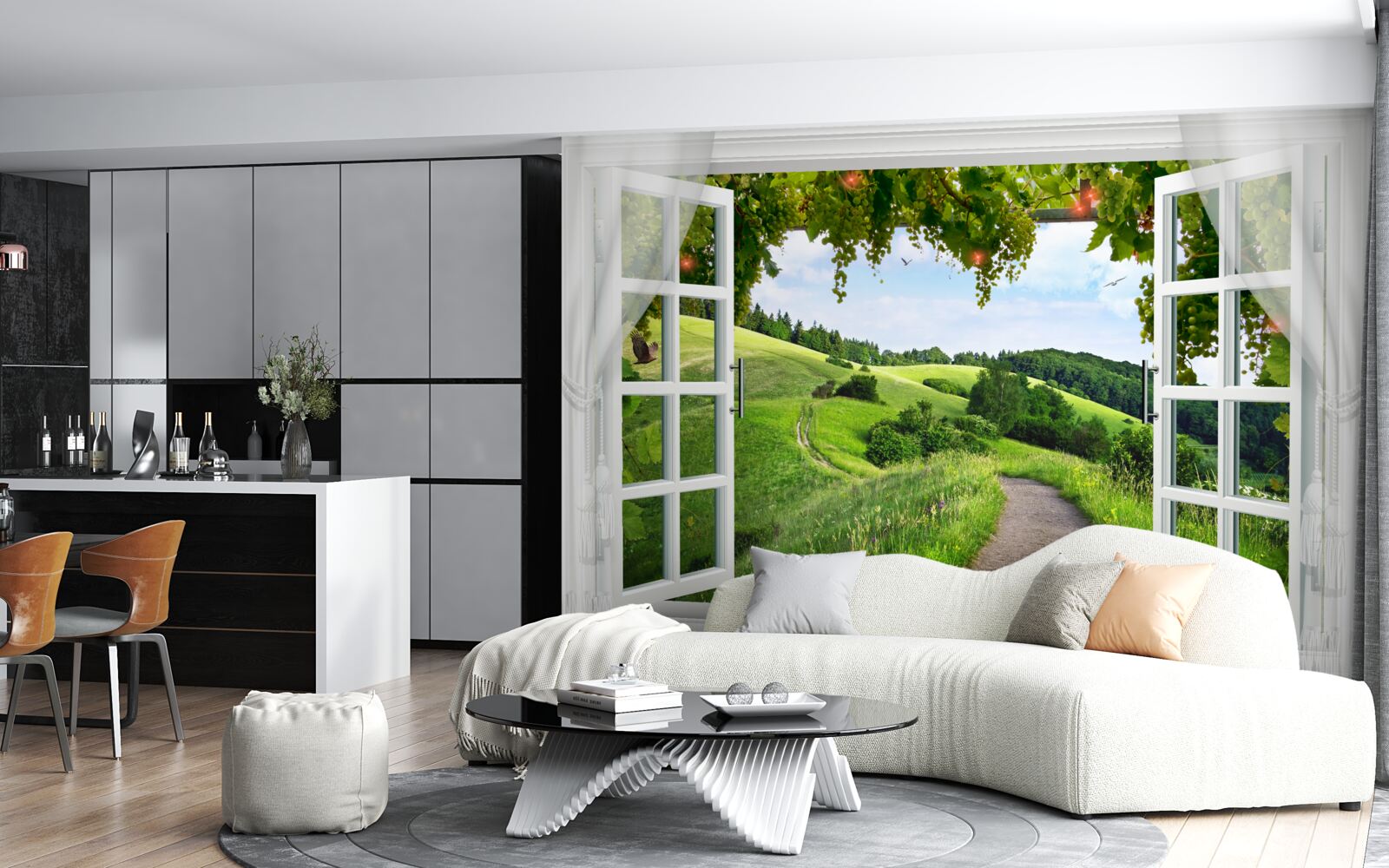 Fototapeten Panorama -Sommerblick aus dem Fenster