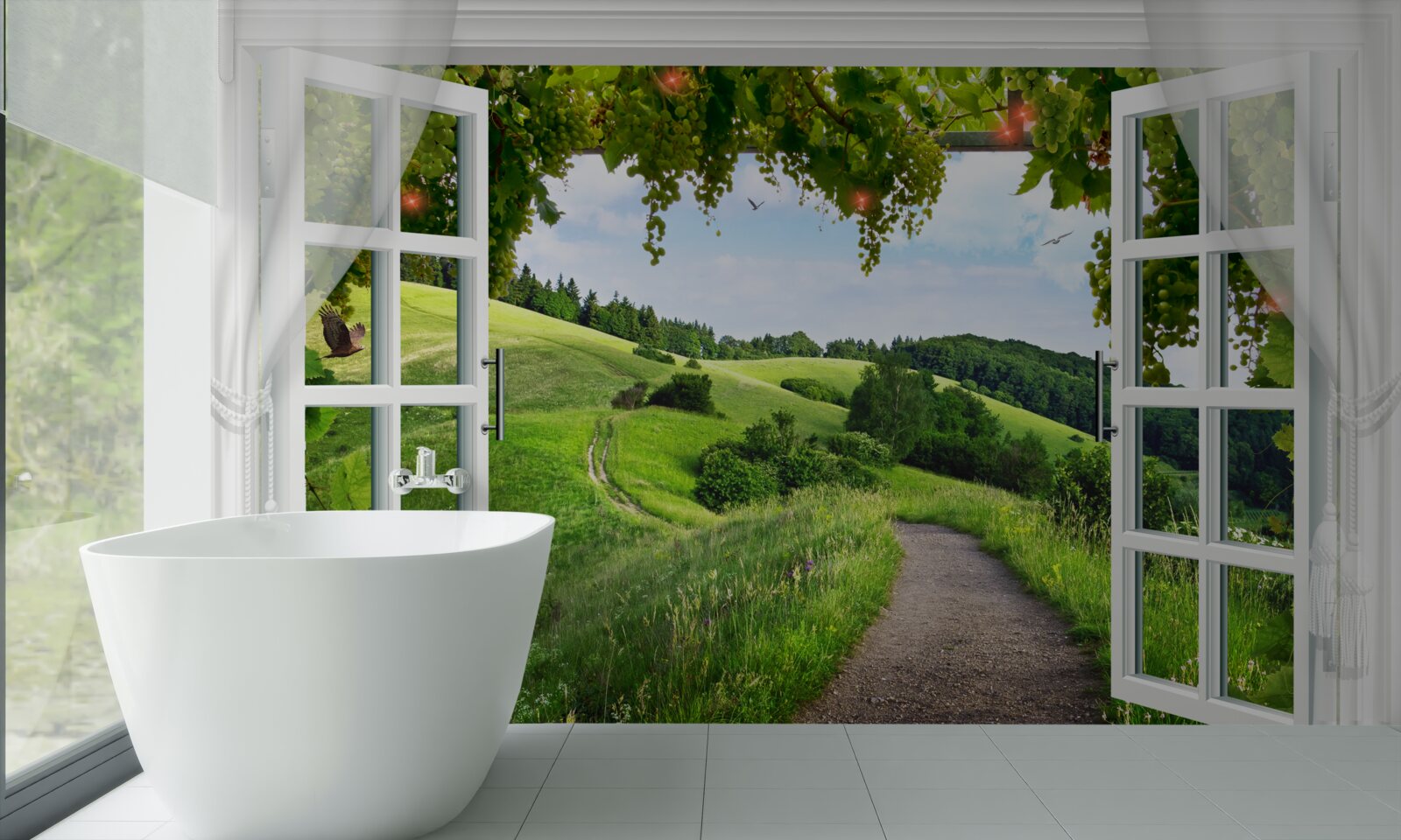 Fototapeten Panorama -Sommerblick aus dem Fenster