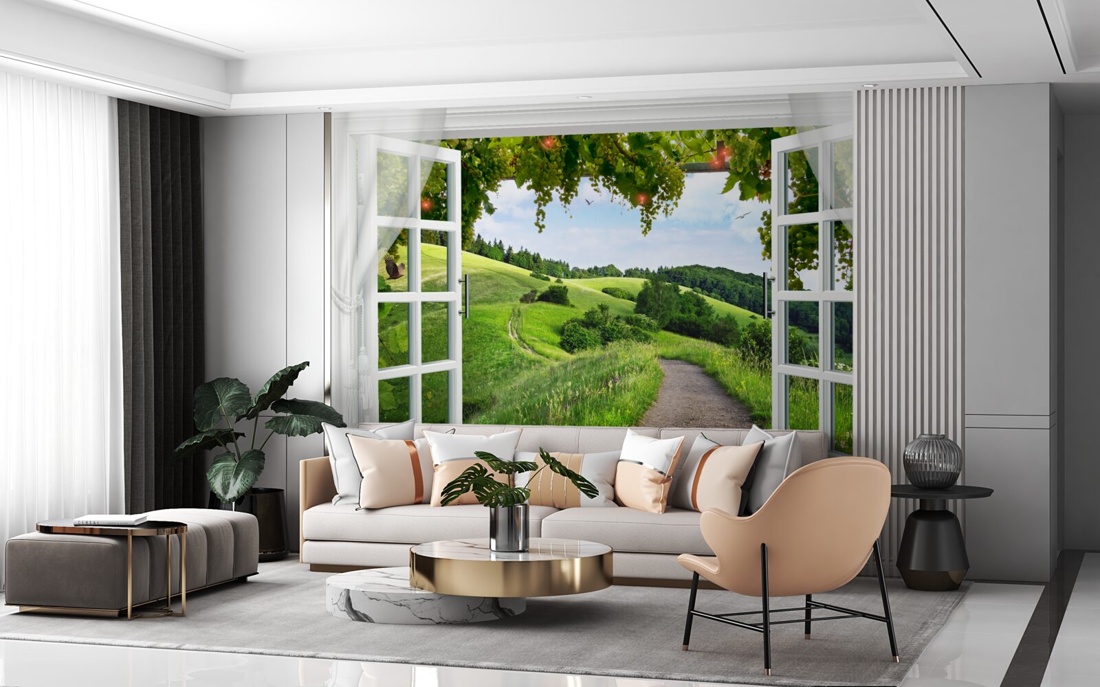Fototapeten Panorama -Sommerblick aus dem Fenster