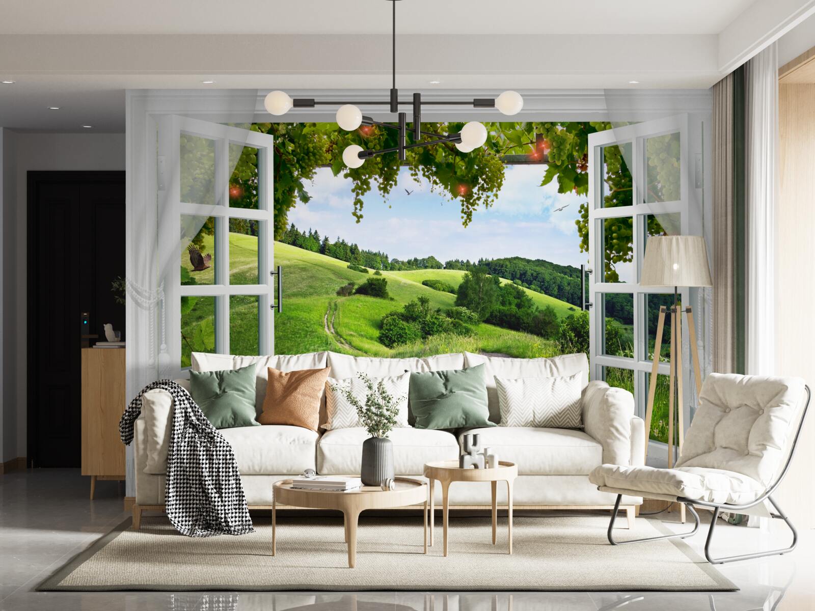 Fototapeten Panorama -Sommerblick aus dem Fenster