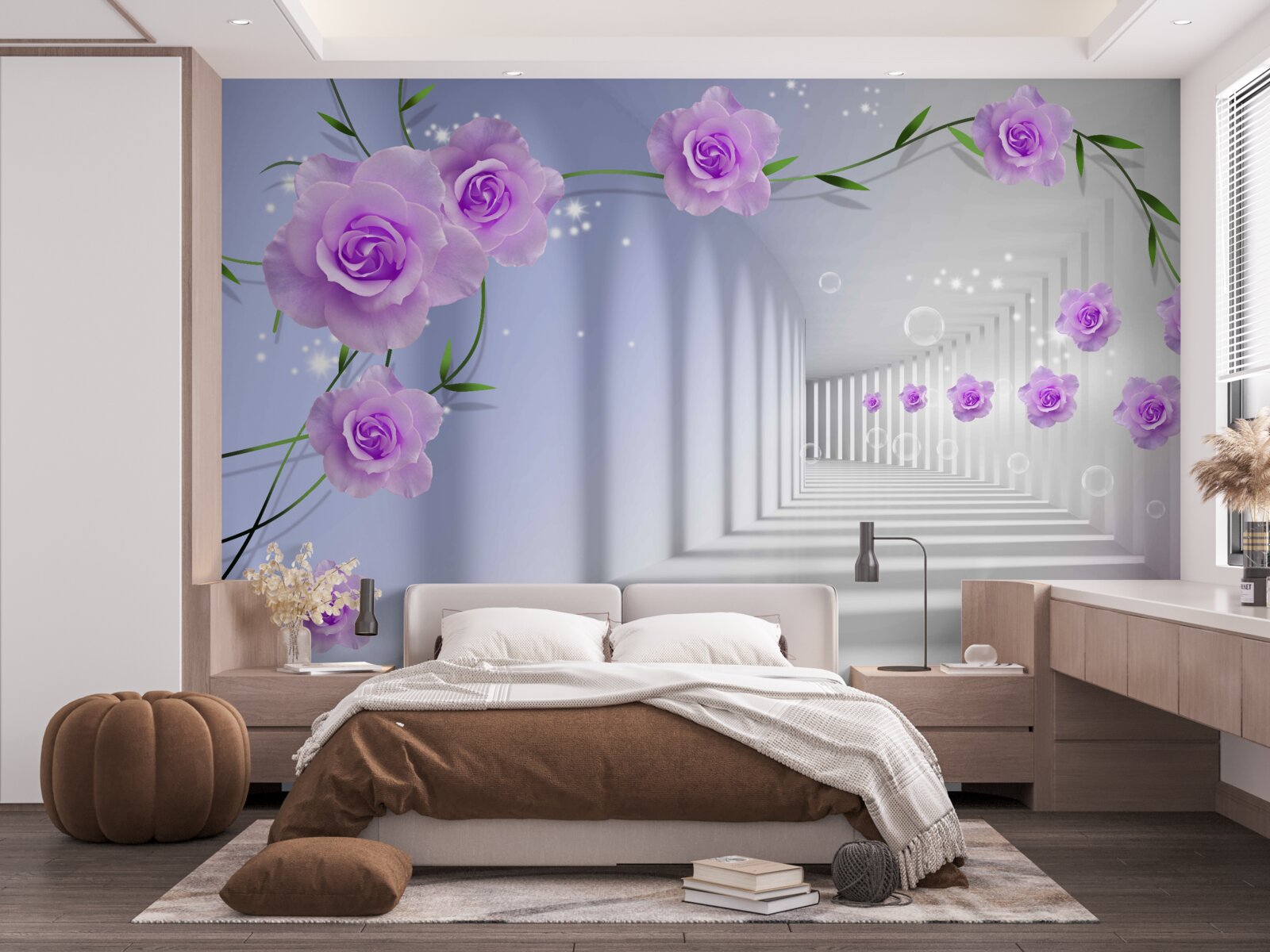 Fototapeten Der Korridor ist lang und die Rosen sind lila