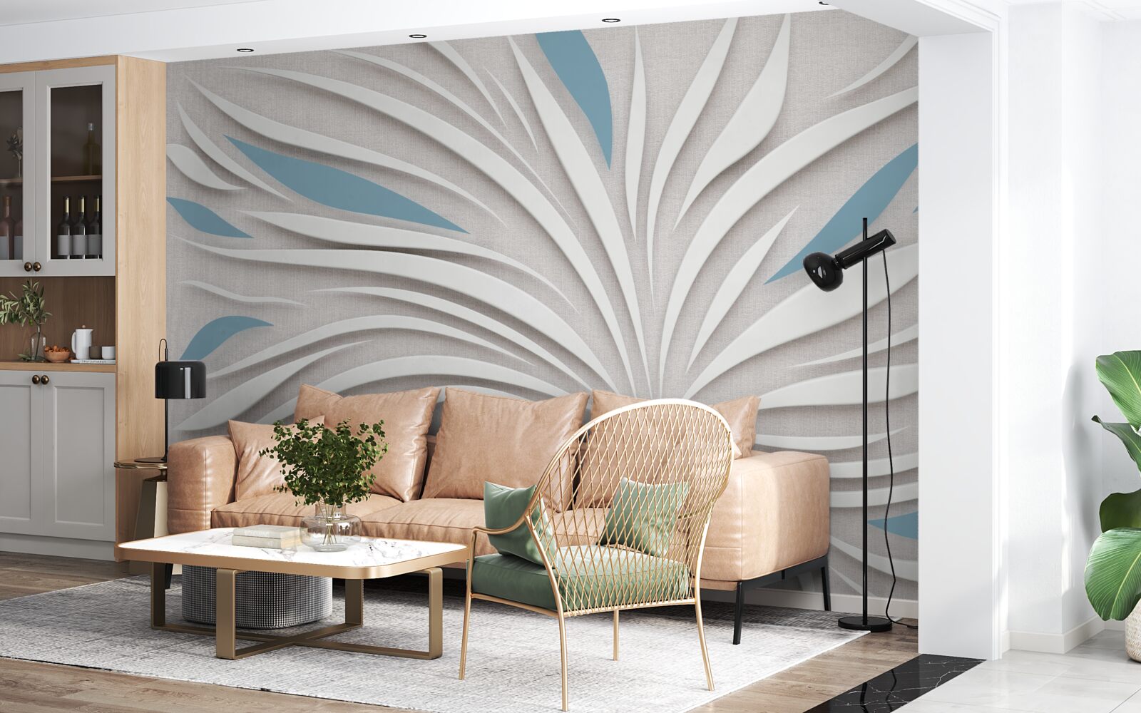 Fototapeten Zieht Weiß und Blau an der Wand