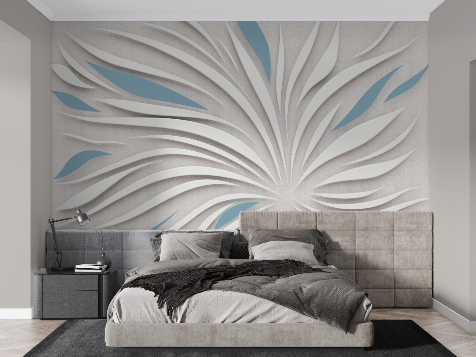 Fototapeten Zieht Weiß und Blau an der Wand