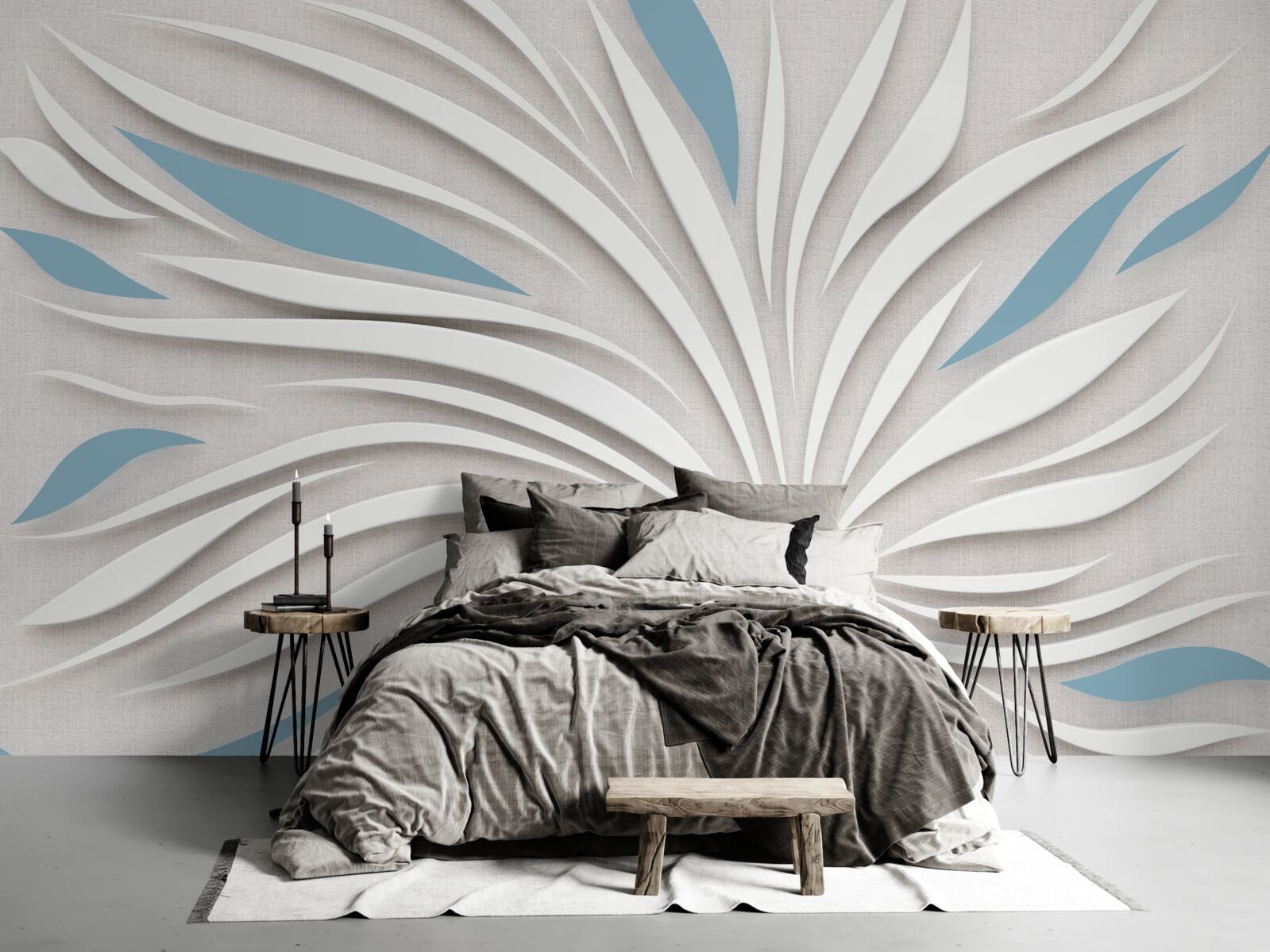 Fototapeten Zieht Weiß und Blau an der Wand
