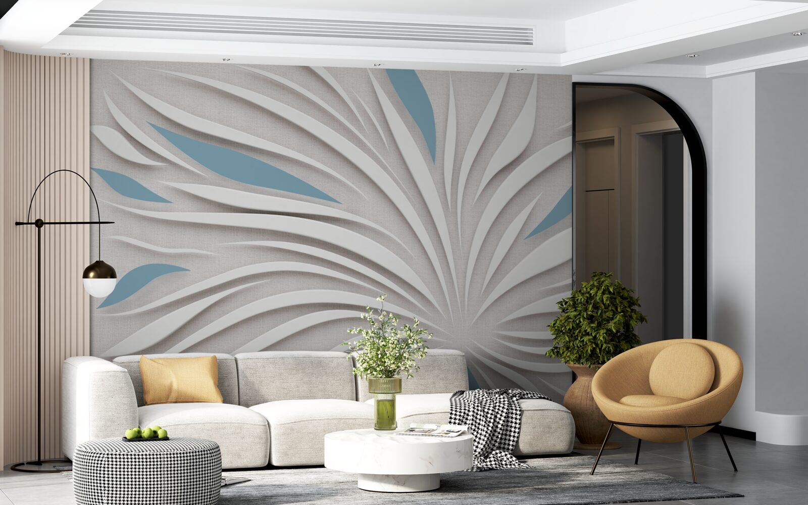 Fototapeten Zieht Weiß und Blau an der Wand