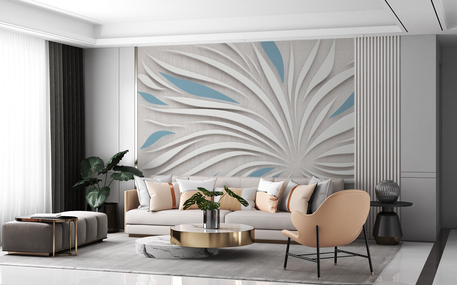 Fototapeten Zieht Weiß und Blau an der Wand