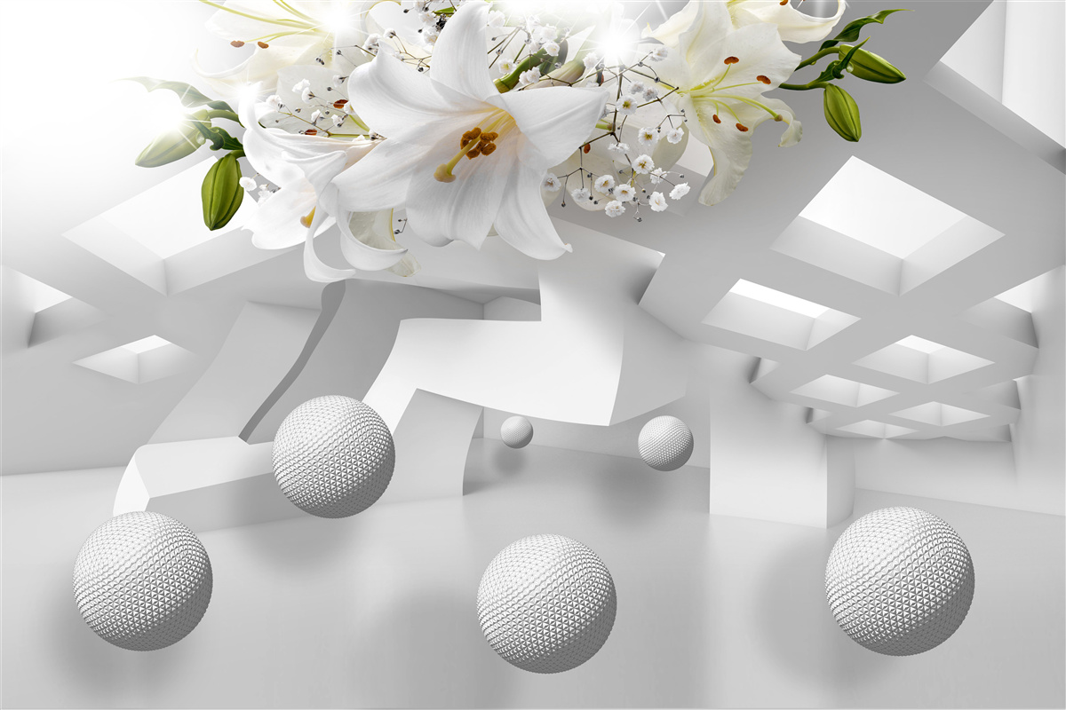 Fototapeten Abstraktion und schneebedeckte Lilien