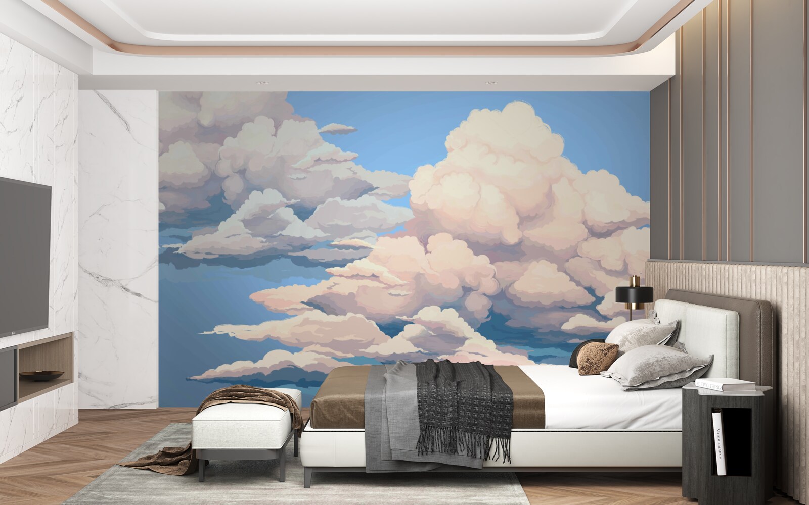Fototapeten gezogene flauschige weiße Wolken