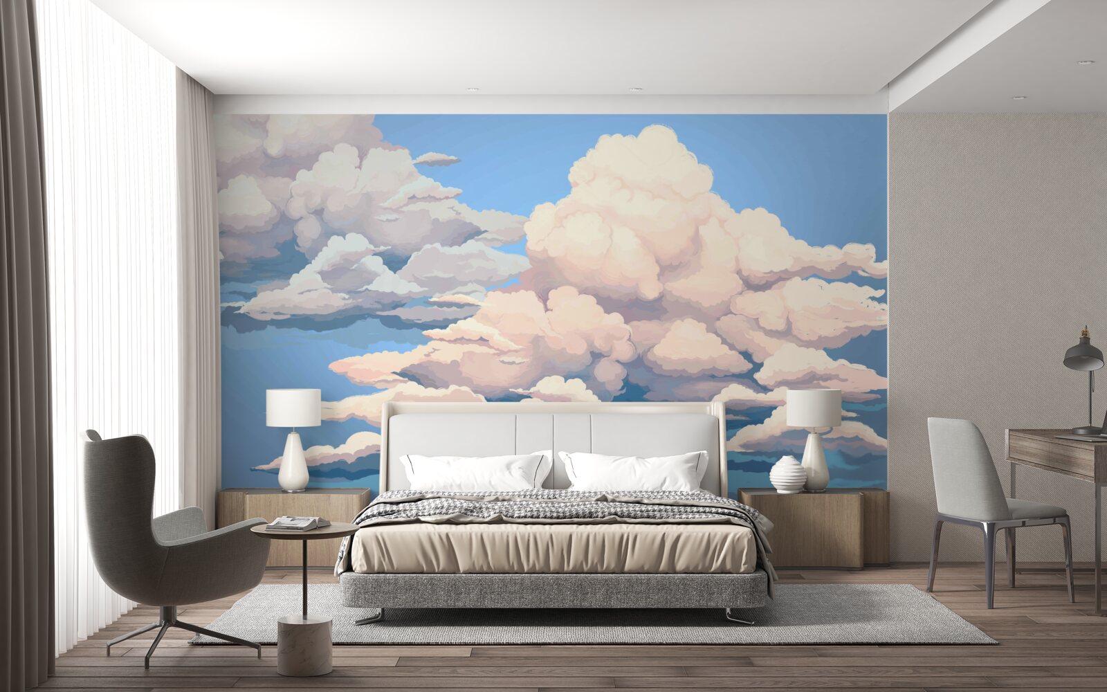 Fototapeten gezogene flauschige weiße Wolken
