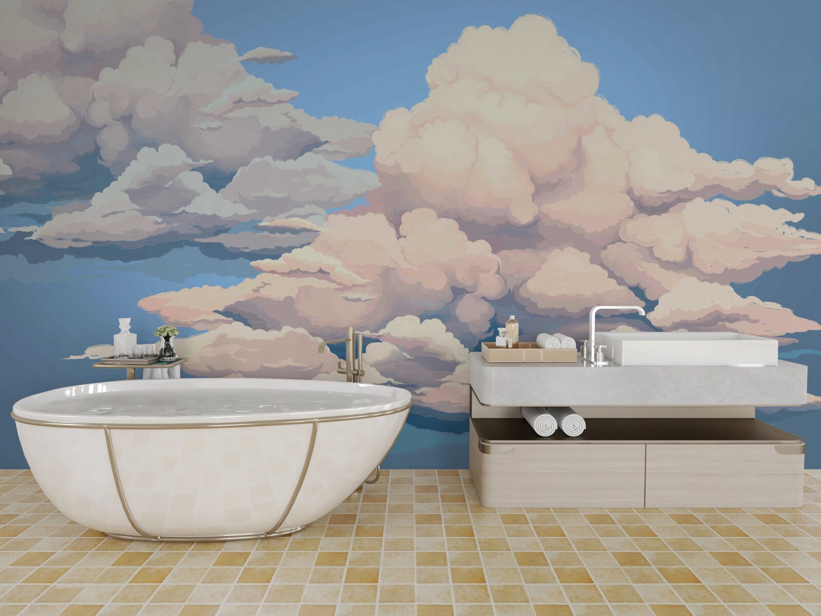 Fototapeten gezogene flauschige weiße Wolken