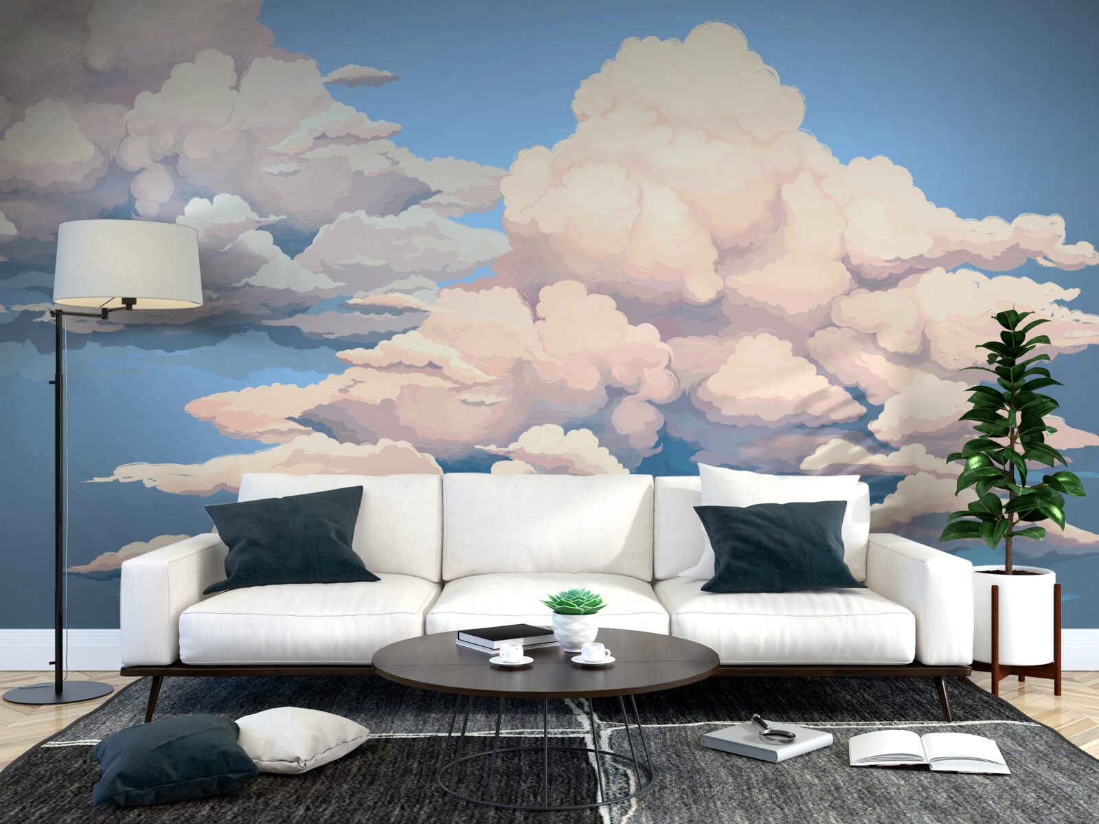 Fototapeten gezogene flauschige weiße Wolken
