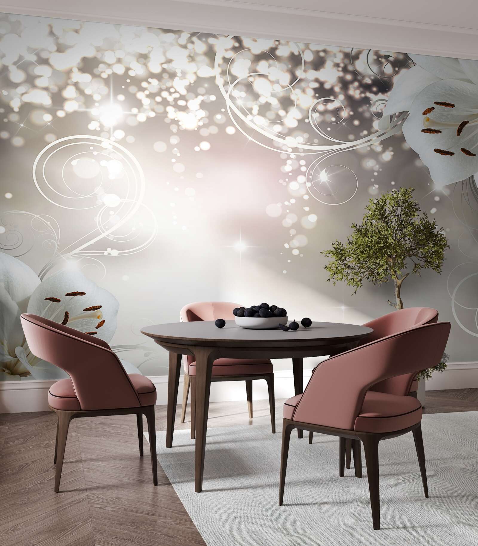 Fototapeten Leuchtender Hintergrund und Scharlachrote Lilien