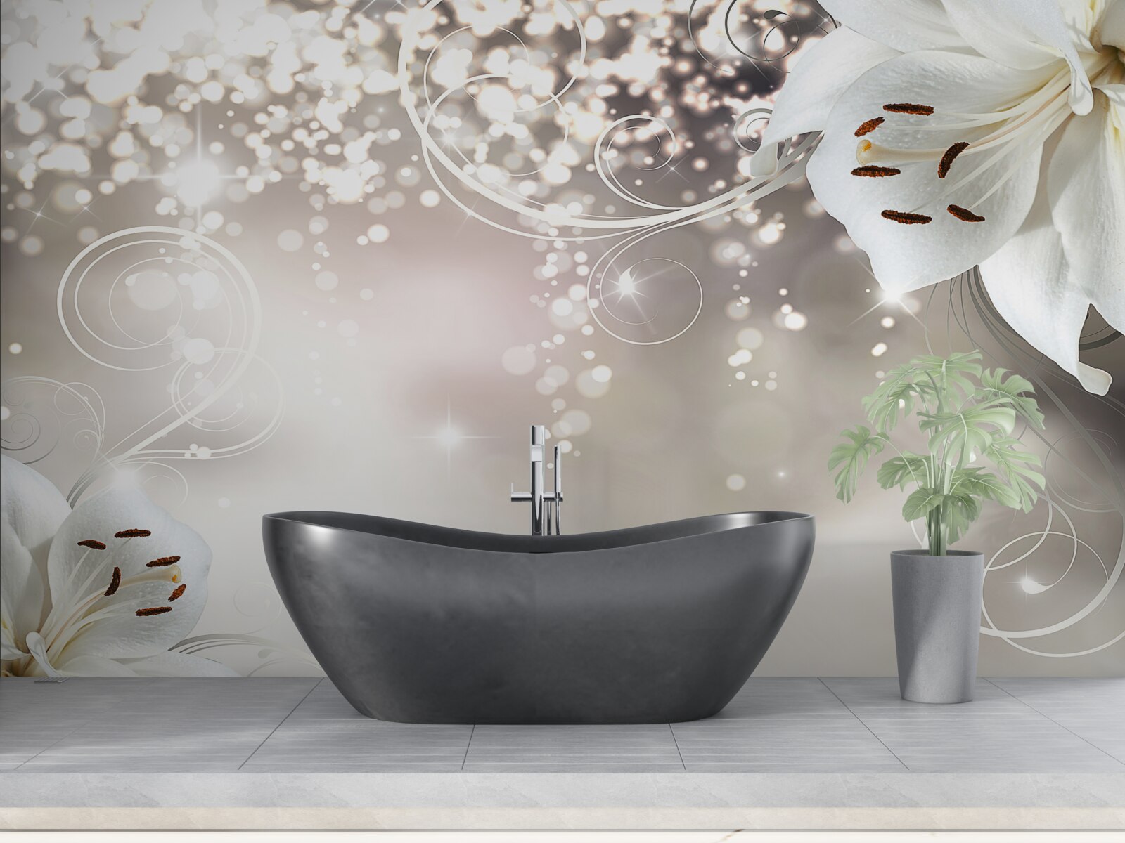 Fototapeten Leuchtender Hintergrund und Scharlachrote Lilien