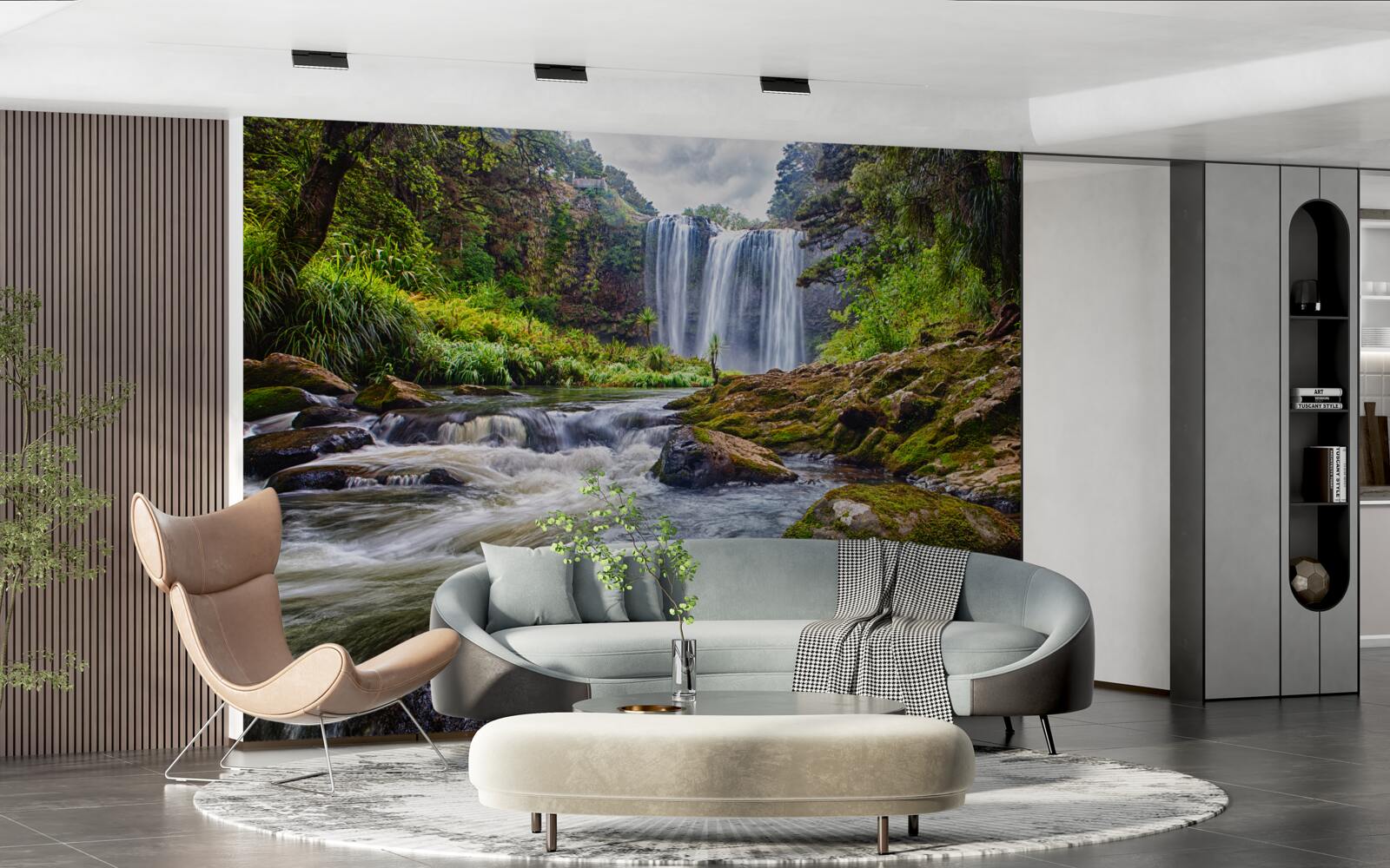 Fototapeten Ein charmanter Wasserfall in der Mitte des Waldes