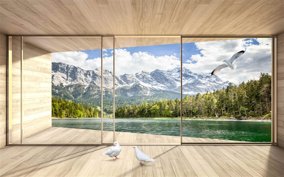 Fototapeten Die atemberaubende Landschaft der Flüsse und die Berge