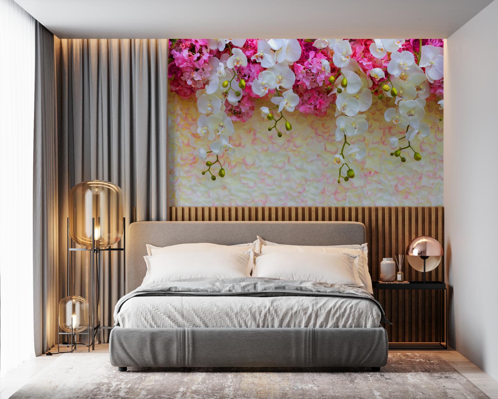 Fototapeten Weiße und rosa Blumen hängen
