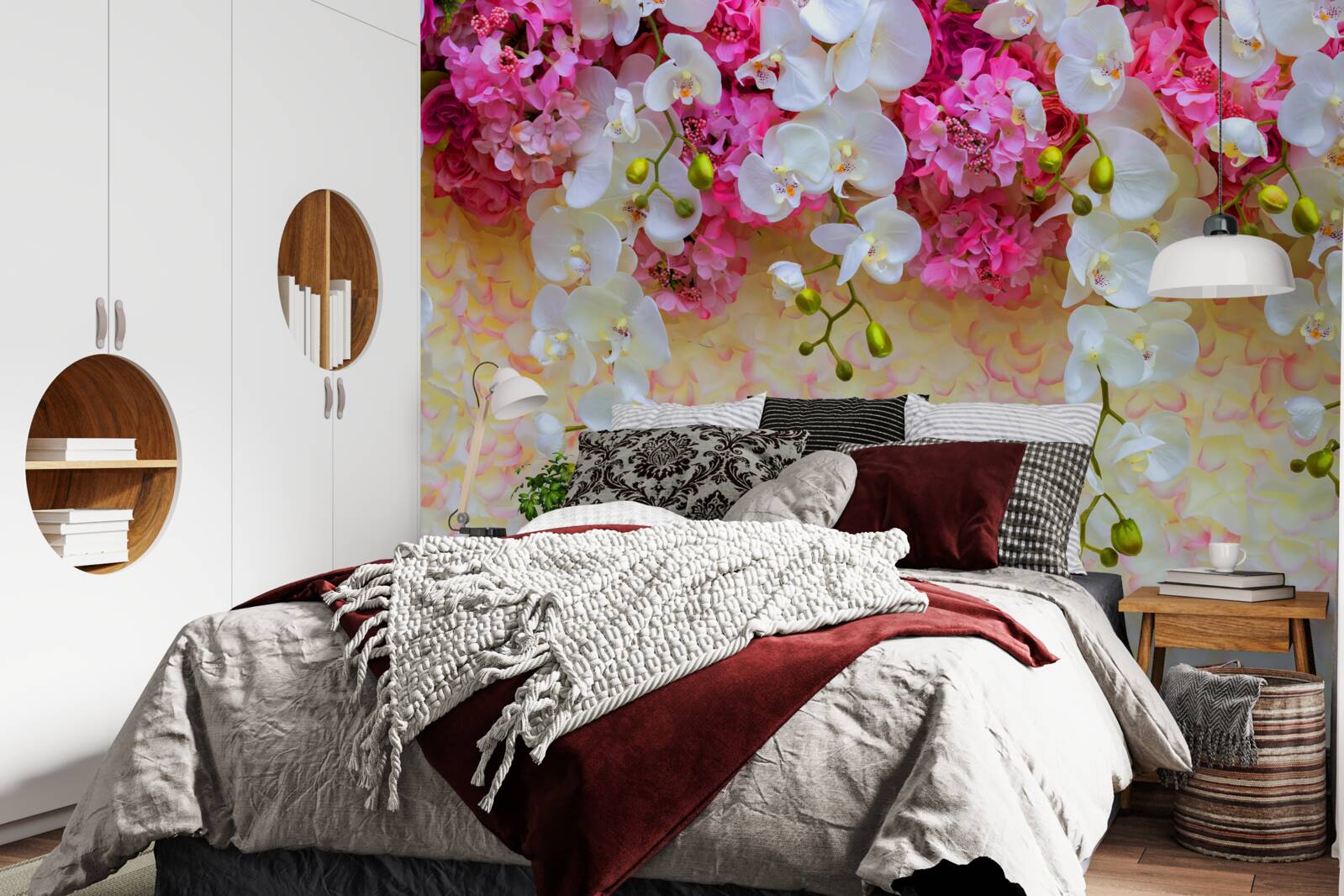 Fototapeten Weiße und rosa Blumen hängen