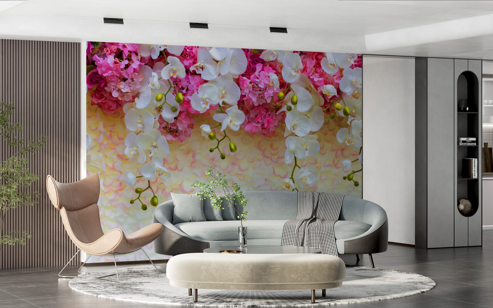 Fototapeten Weiße und rosa Blumen hängen
