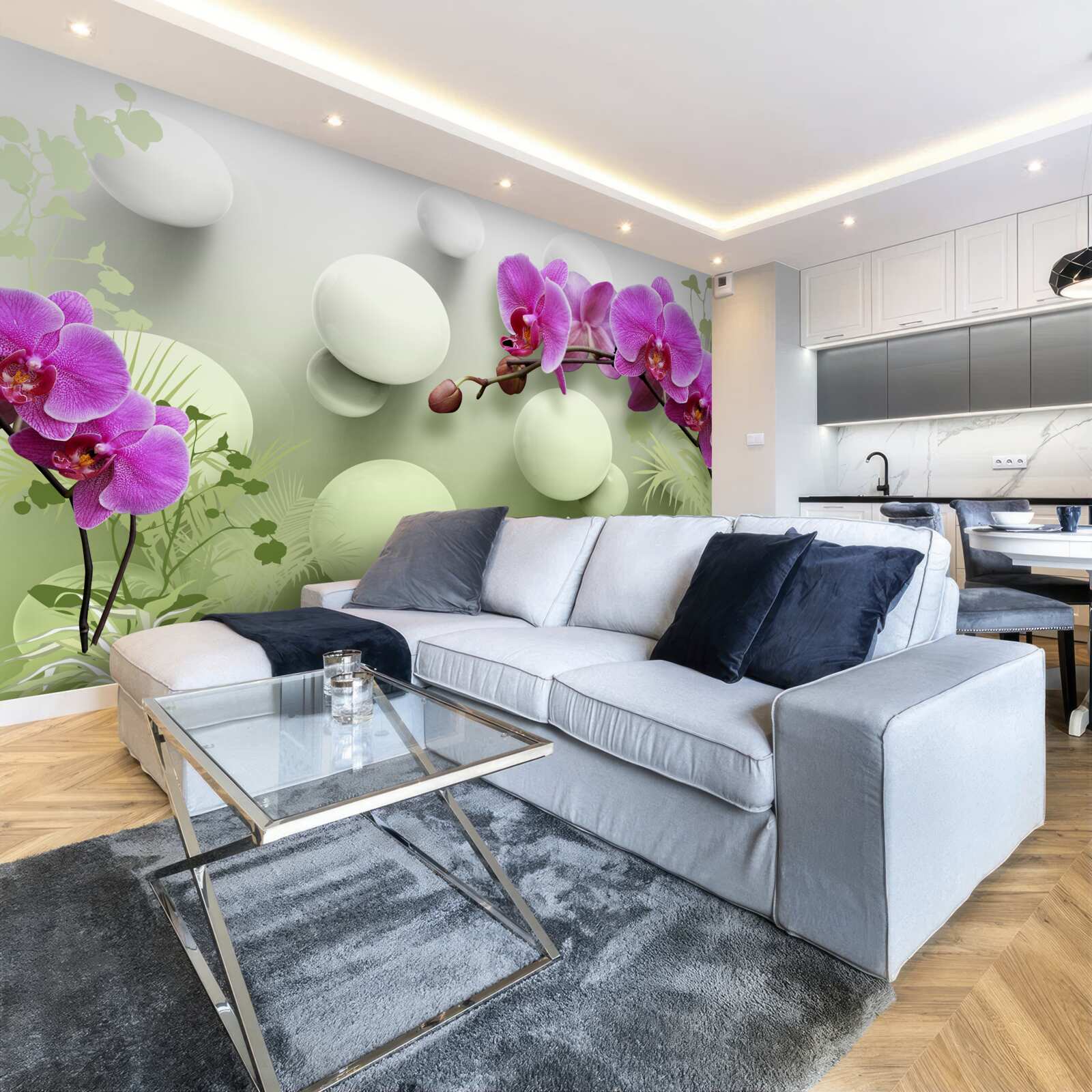 Fototapeten Orchideen in Weiß- und Lila -Schatten