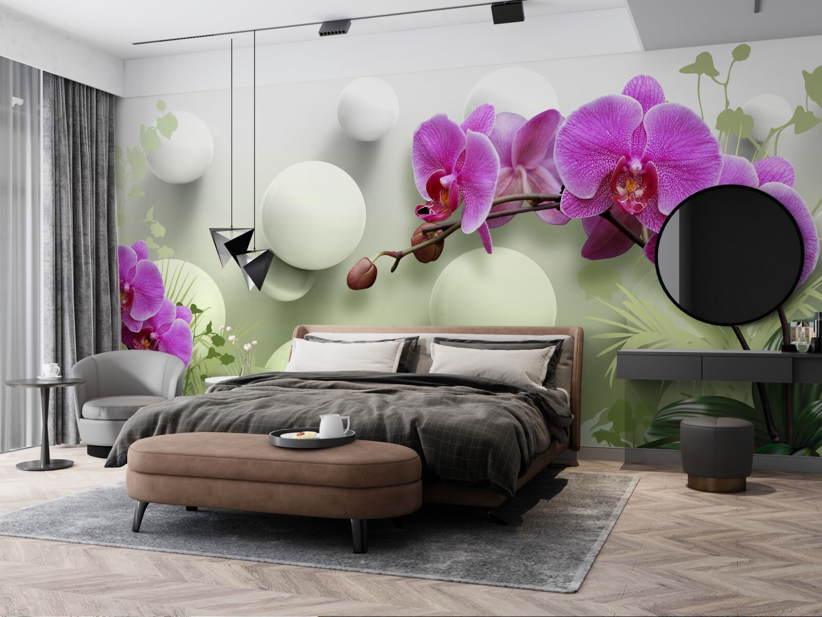 Fototapeten Orchideen in Weiß- und Lila -Schatten
