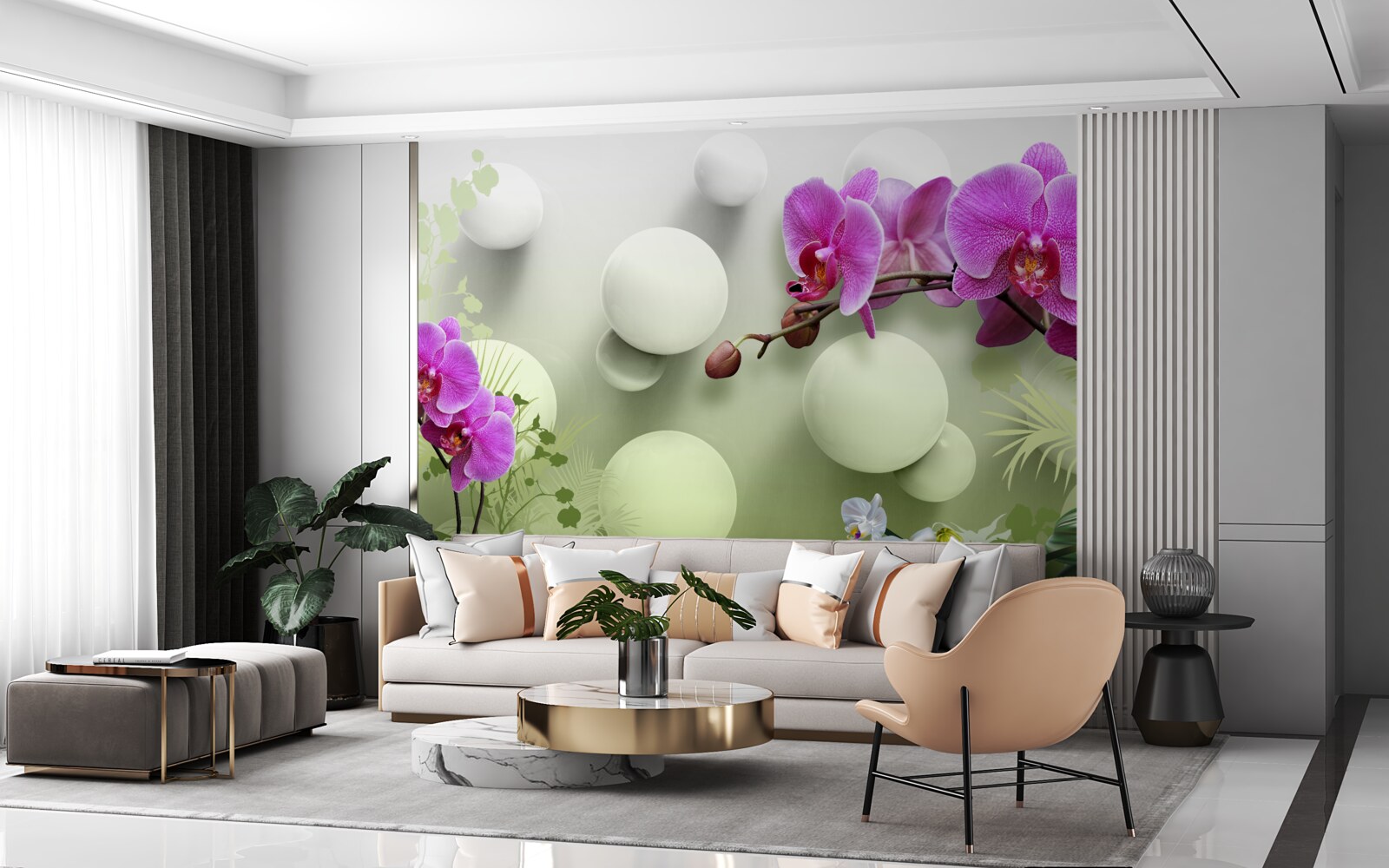 Fototapeten Orchideen in Weiß- und Lila -Schatten