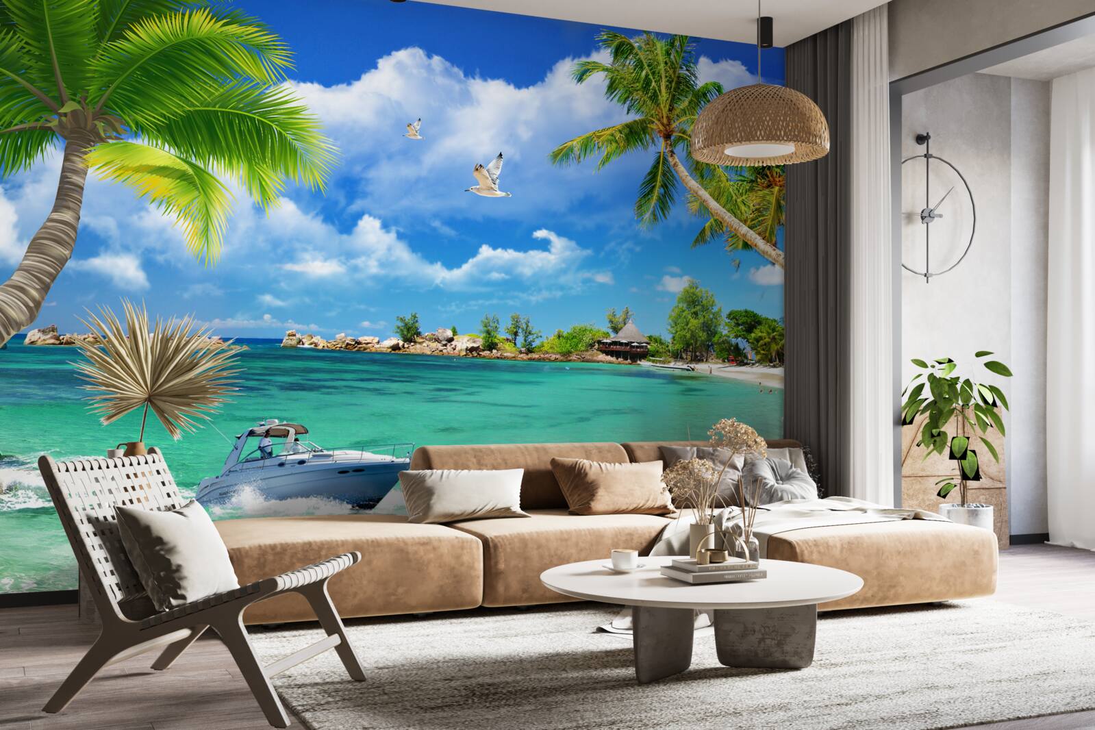 Fototapeten Der Strand auf der Insel akzeptiert die bevorstehende Yacht